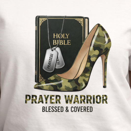 Prayer Warrior Blessed & Covered Christian T-Shirt for Women | Faith Based Graphic Tee | Church Shirt | Christian Gift
